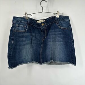 Inked & Faded Size XL Denim Frayed Hem Mini Skirt 5 Pocket Style Zipper Fly